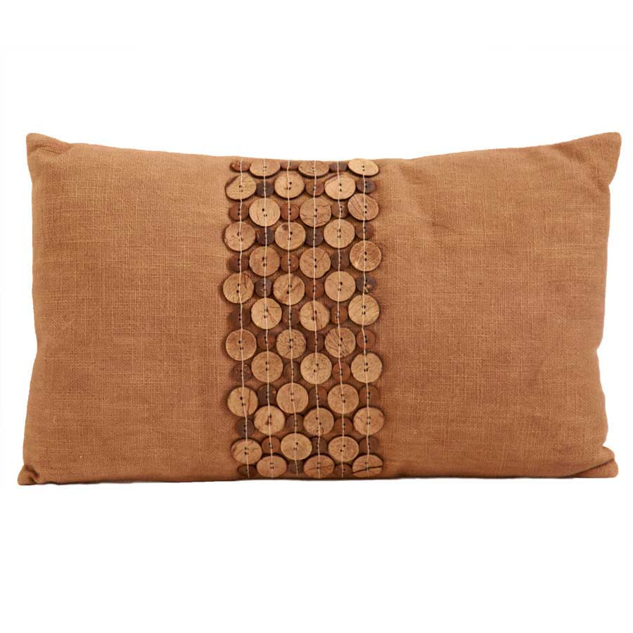 BROWN TEXTURED PILLOW WITH BUTTONS (SET OF 2)