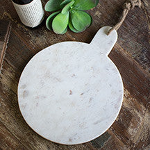 ROUND WHITE MARBLE CUTTING BOARD WITH JUTE HANGER